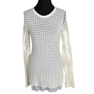 Pete Ivory Open Knit Fishnet Long Sleeve Sweater Top Size Large Made in USA